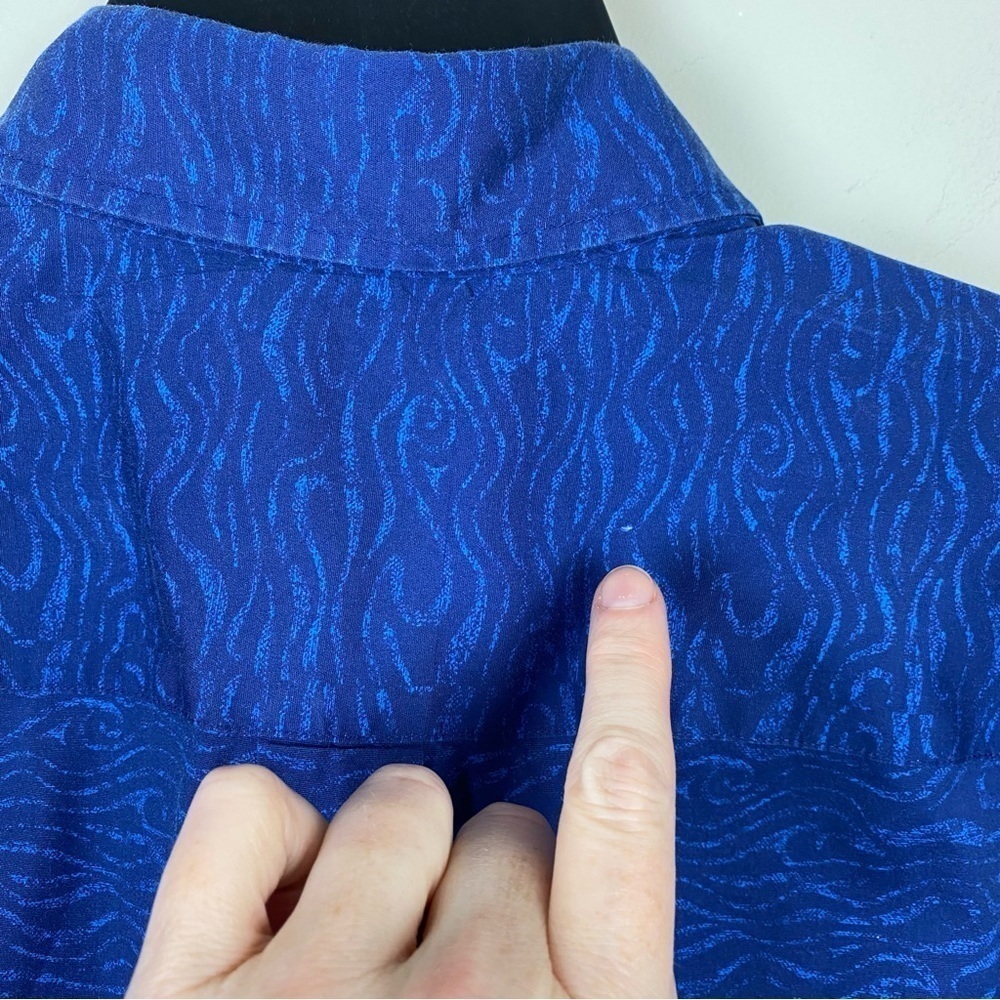 Peter Millar Men's Shipstern Sport Shirt Abstract Navy & Royal Blue Wavy, Size L - Picture 12 of 14